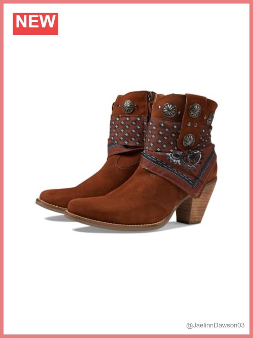 Dingo Bandida Paisley Studded Round Toe Zippered Ankle Boots Mid Heel